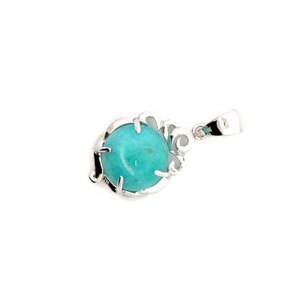 Amazonite AAAA Peruvian Pendant – Elegant 925 Sterling Silver Pendant with Round Stone & Floral Crown Accent