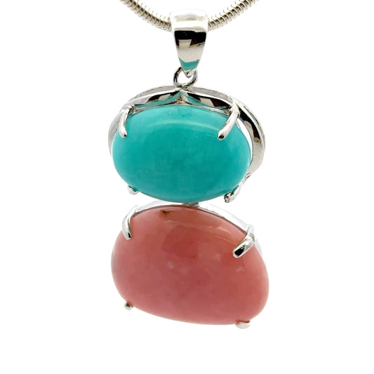 AAAA Amazonite Peruvian Pendant – Sterling Silver Jewelry with Oval Amazonite & Pink Opal