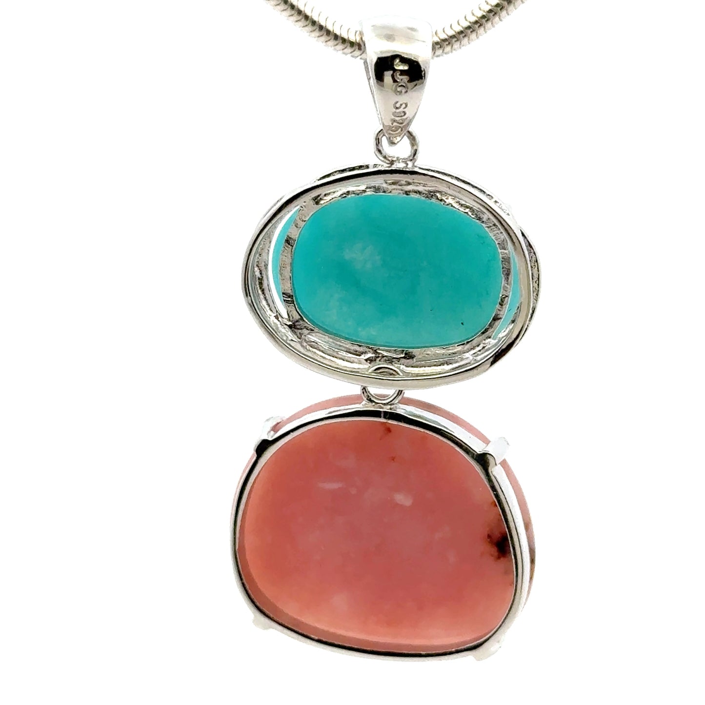 AAAA Amazonite Peruvian Pendant – Sterling Silver Jewelry with Oval Amazonite & Pink Opal