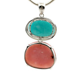 AAAA Amazonite Peruvian Pendant – Sterling Silver Jewelry with Oval Amazonite & Pink Opal