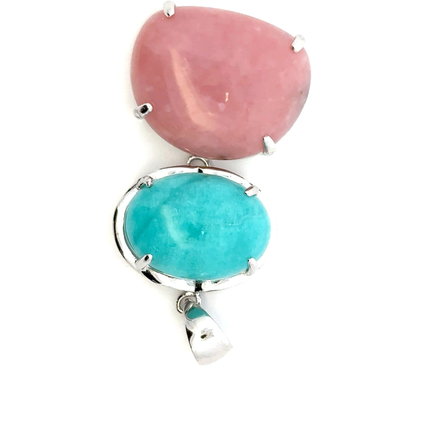AAAA Amazonite Peruvian Pendant – Sterling Silver Jewelry with Oval Amazonite & Pink Opal