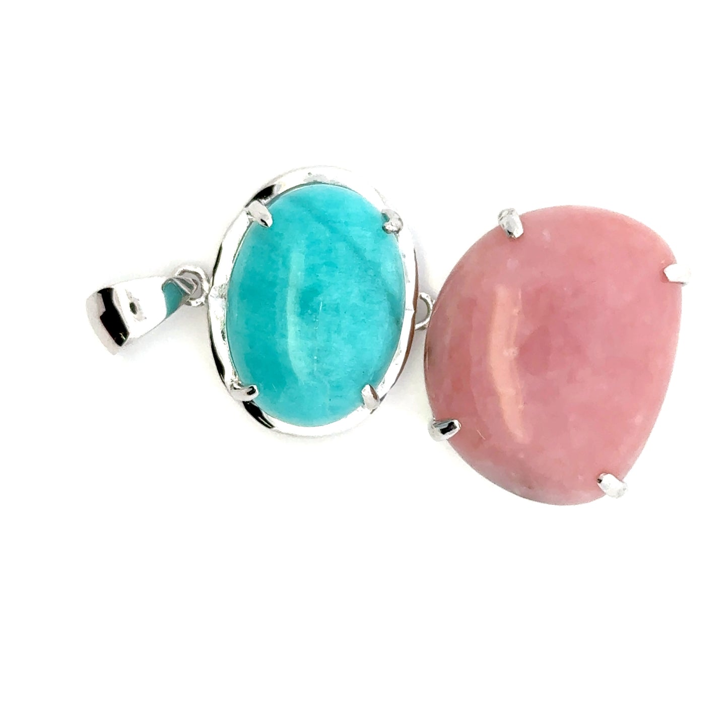 AAAA Amazonite Peruvian Pendant – Sterling Silver Jewelry with Oval Amazonite & Pink Opal