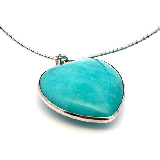 Amazonite Pendant with One Natural Blue Zircon – Handmade 925 Sterling Silver Design