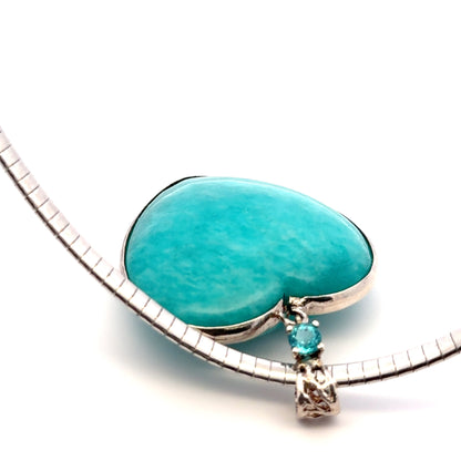 Amazonite Pendant with One Natural Blue Zircon – Handmade 925 Sterling Silver Design