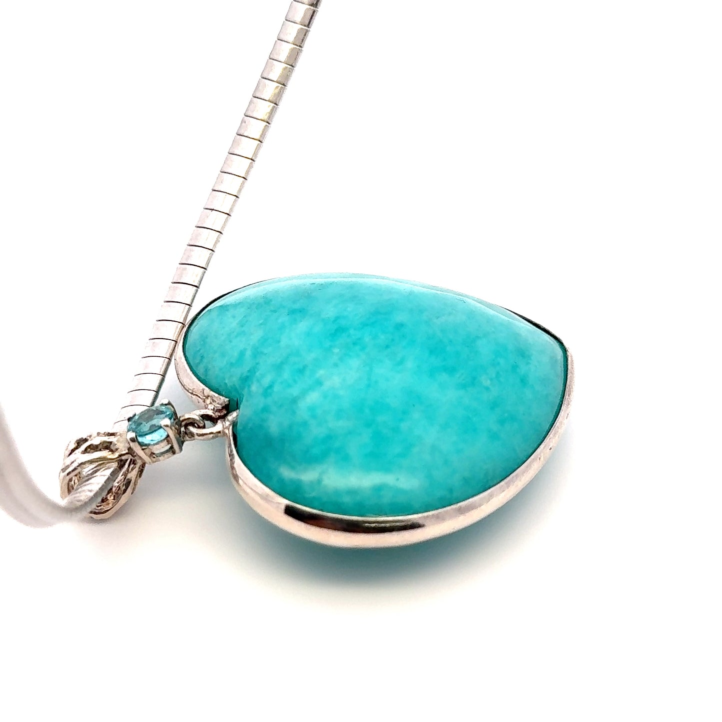 Amazonite Pendant with One Natural Blue Zircon – Handmade 925 Sterling Silver Design