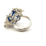 Kyanite Ring with Small Sapphires – handmade 925 Sterling Silver Flower Design