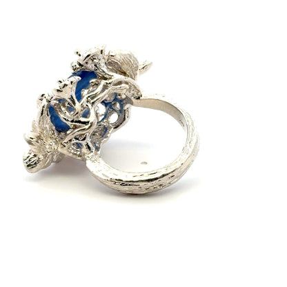 Kyanite Ring with Small Sapphires – handmade 925 Sterling Silver Flower Design