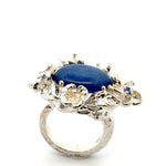 Kyanite Ring with Small Sapphires – handmade 925 Sterling Silver Flower Design
