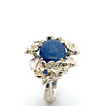Kyanite Ring with Small Sapphires – handmade 925 Sterling Silver Flower Design