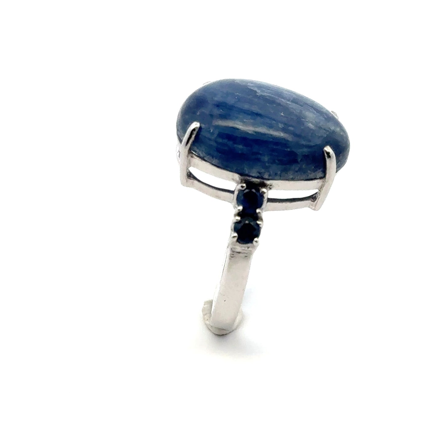 Simple Prong Kyanite Ring with Two Sapphires – Handmade 925 Sterling Silver Design