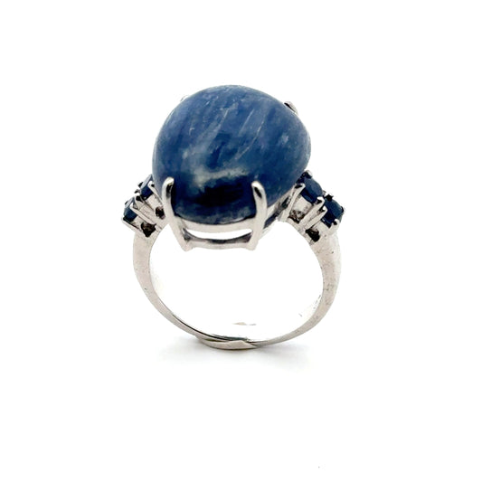 Simple Prong Kyanite Ring with Two Sapphires – Handmade 925 Sterling Silver Design