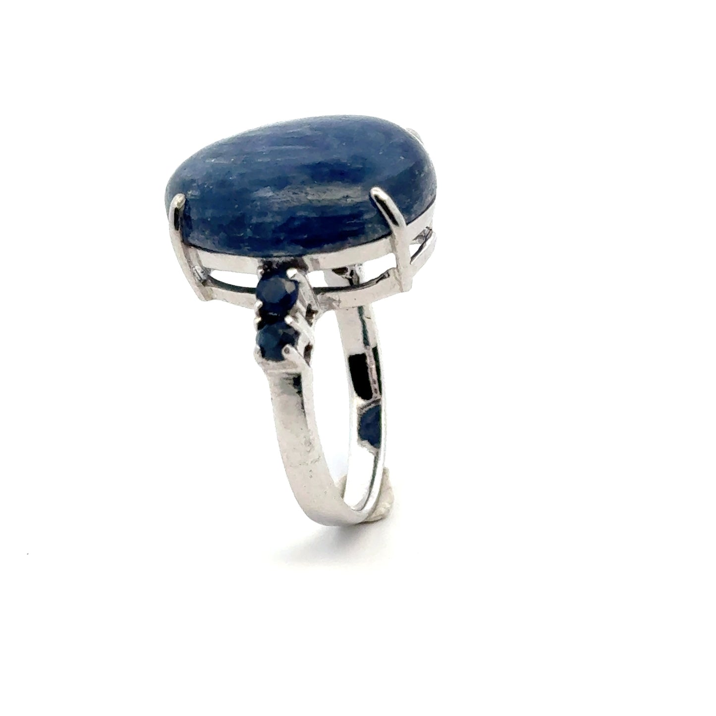 Simple Prong Kyanite Ring with Two Sapphires – Handmade 925 Sterling Silver Design