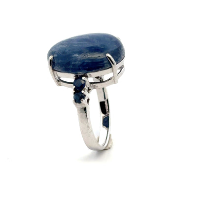 Simple Prong Kyanite Ring with Two Sapphires – Handmade 925 Sterling Silver Design