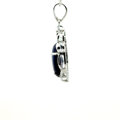 Round-shaped Kyanite Pendant with Flower Top – Handmade 925 Sterling Silver Design