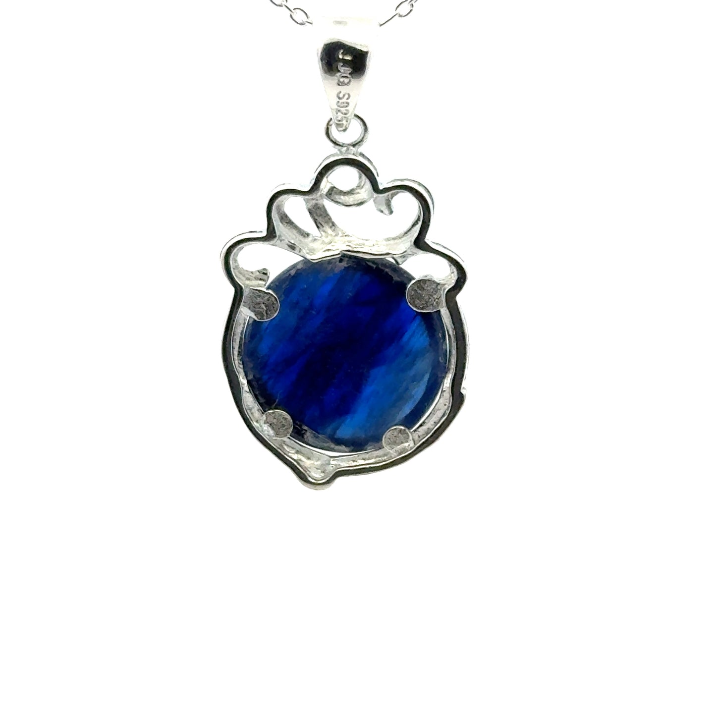 Round-shaped Kyanite Pendant with Flower Top – Handmade 925 Sterling Silver Design