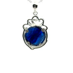 Round-shaped Kyanite Pendant with Flower Top – Handmade 925 Sterling Silver Design