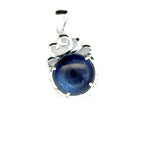 Round-shaped Kyanite Pendant with Flower Top – Handmade 925 Sterling Silver Design