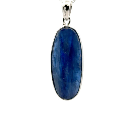 Oval-Shaped Kyanite Pendant – Handmade 925 Sterling Silver Design