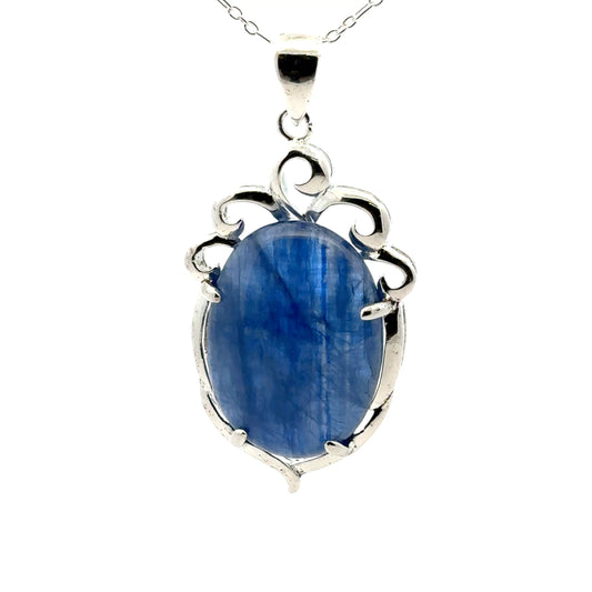 Kyanite Pendant with Crown Top – Handmade 925 Sterling Silver Design