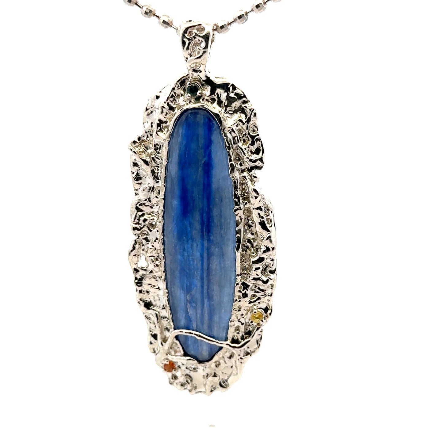 Kyanite Pendant with Three Sapphires – Handmade 925 Sterling Silver Design