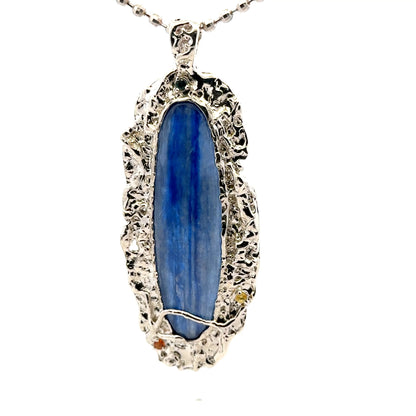 Kyanite Pendant with Three Sapphires – Handmade 925 Sterling Silver Design