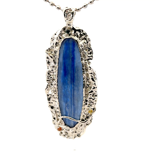 Kyanite Pendant with Three Sapphires – Handmade 925 Sterling Silver Design
