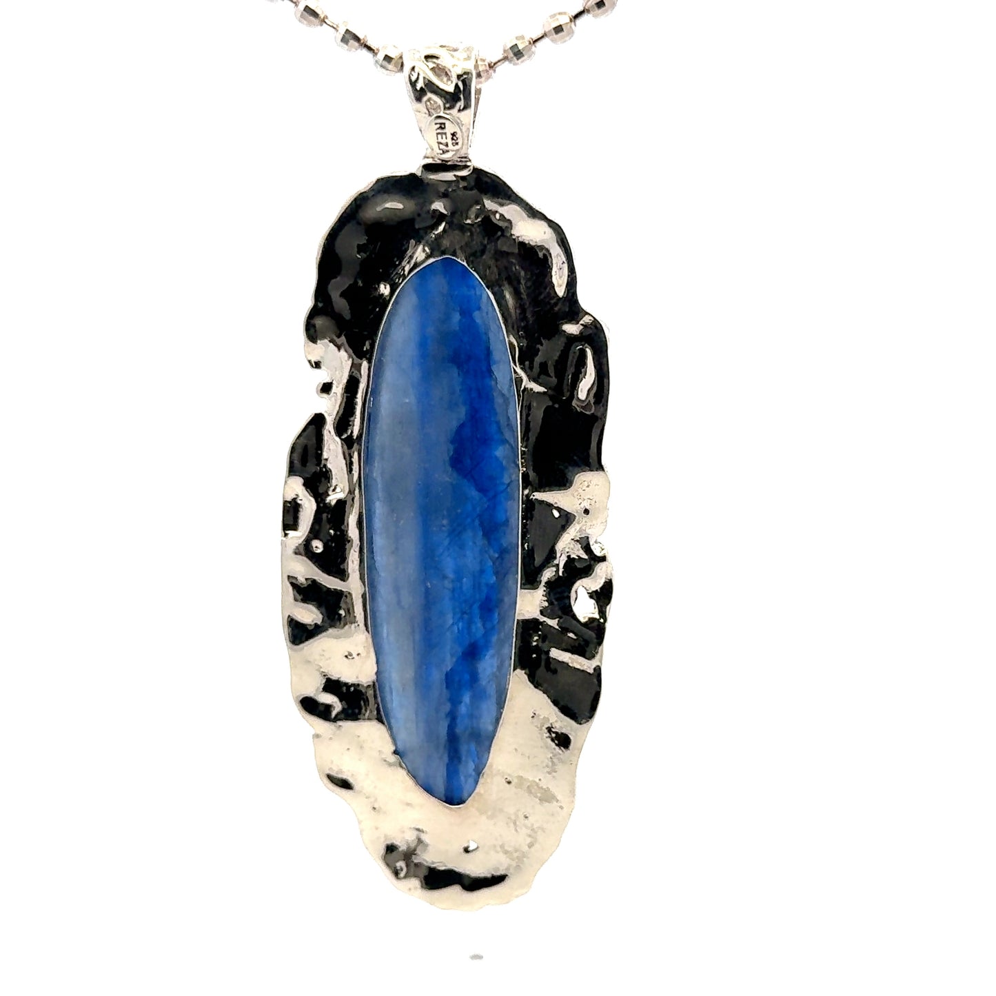 Kyanite Pendant with Three Sapphires – Handmade 925 Sterling Silver Design