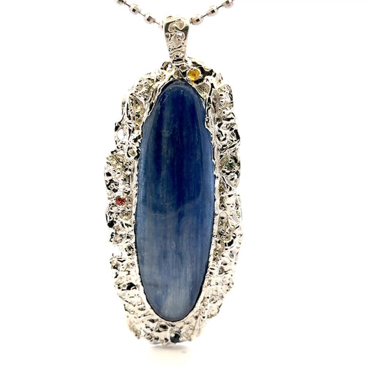 Kyanite Pendant with Four Sapphires – Handmade 925 Sterling Silver Design