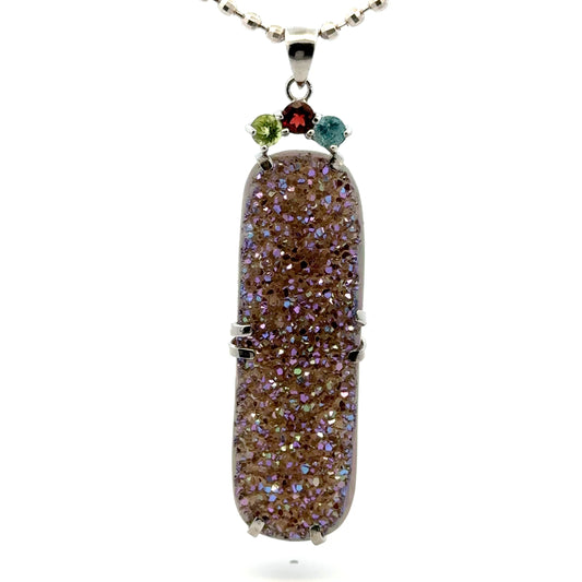 Titanium-Coated Druzy Quartz with Peridot, Garnnet and Zircon