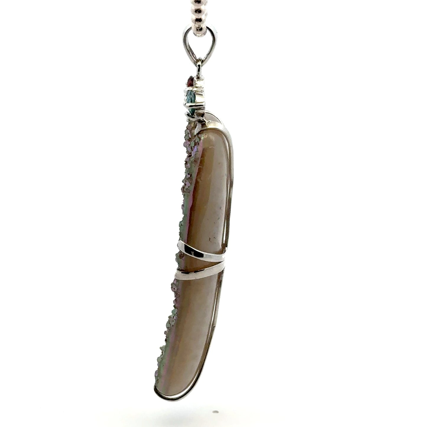 Titanium-Coated Druzy Quartz with Peridot, Garnnet and Zircon