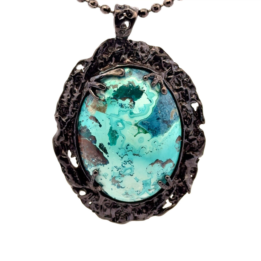 Shattuckite Pendant with Diopside Emeralds in Black Rhodium Plating
