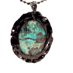 Shattuckite Pendant with Diopside Emeralds in Black Rhodium Plating