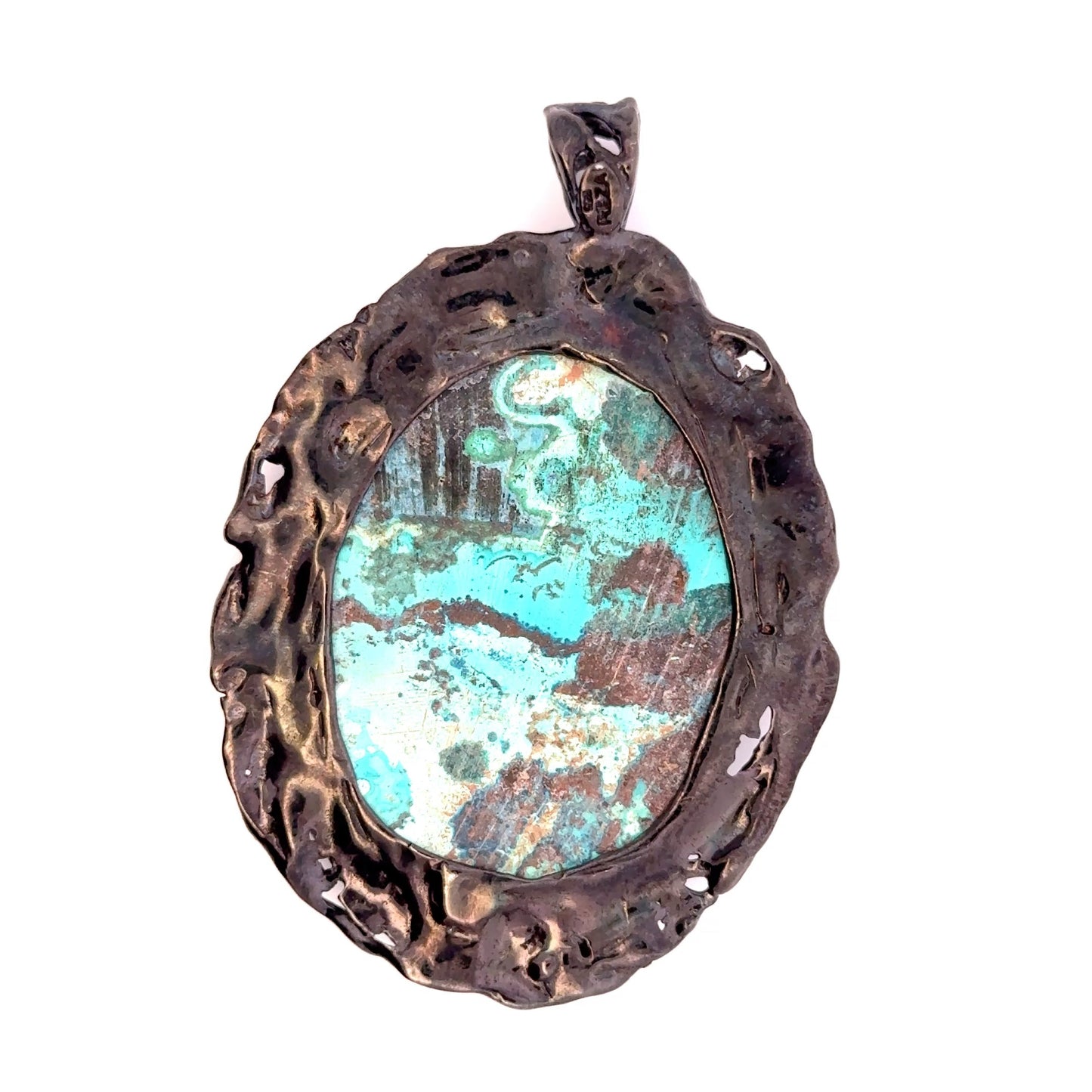 Shattuckite Pendant with Diopside Emeralds in Black Rhodium Plating