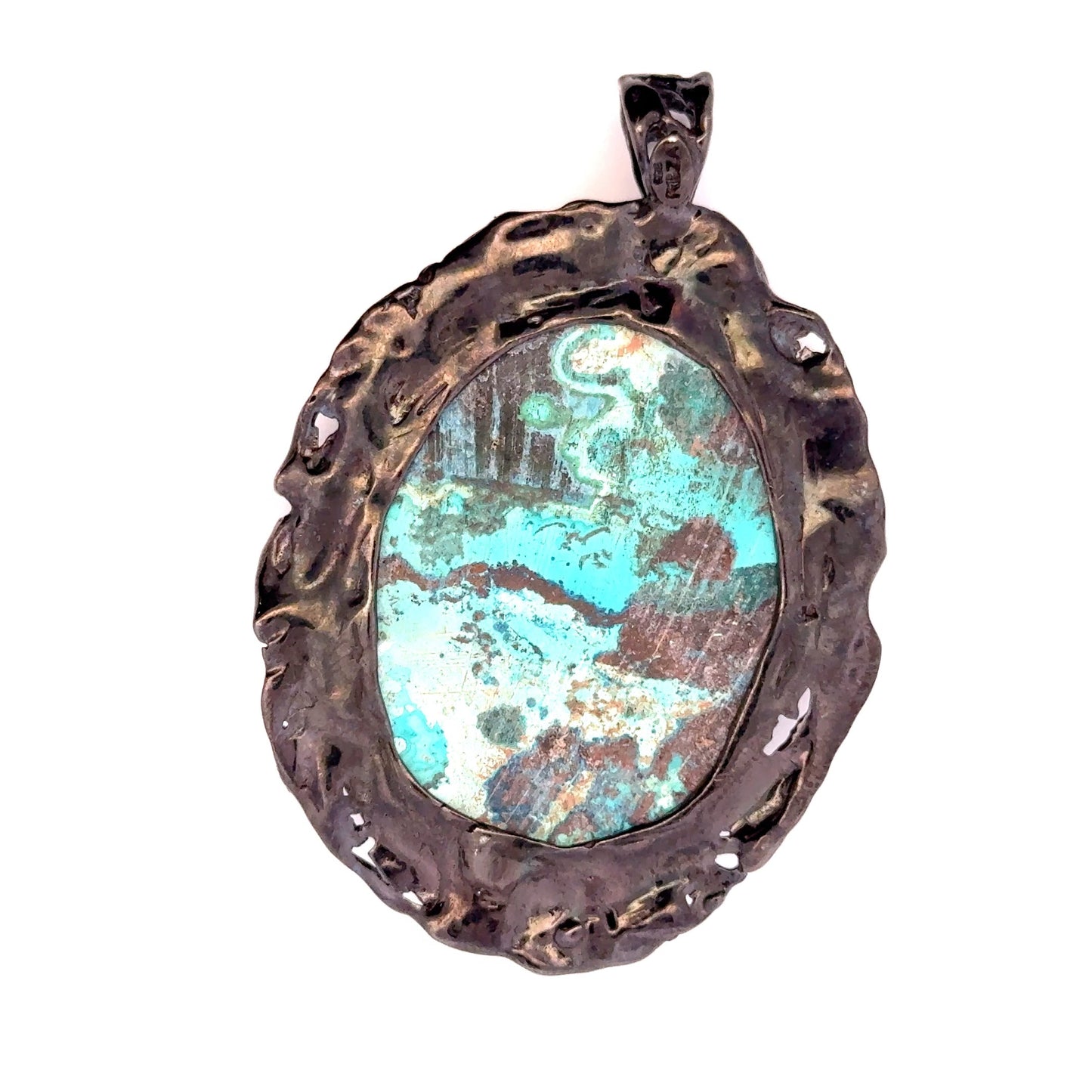 Shattuckite Pendant with Diopside Emeralds in Black Rhodium Plating