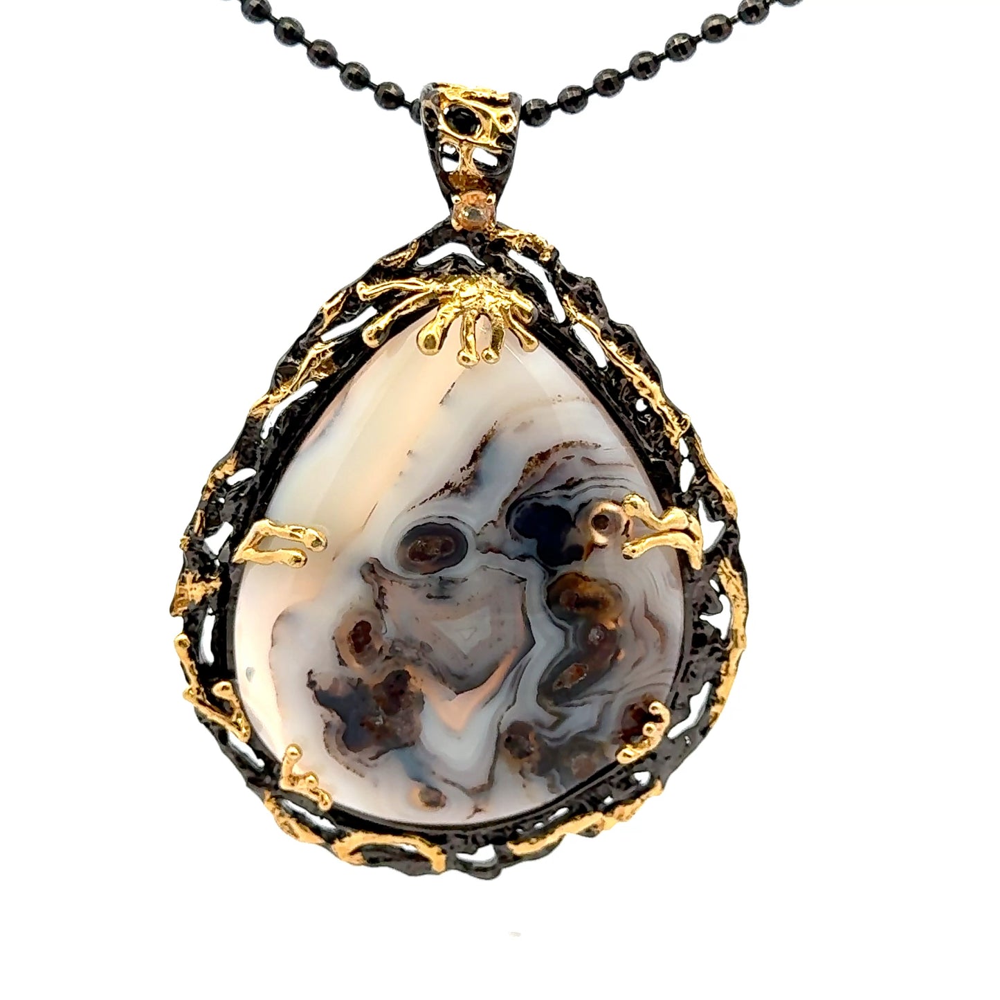 Montana Agate Pendant Sterling with 18K Gold and Black Rhodium Plating