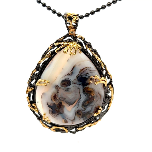 Montana Agate Pendant Sterling with 18K Gold and Black Rhodium Plating