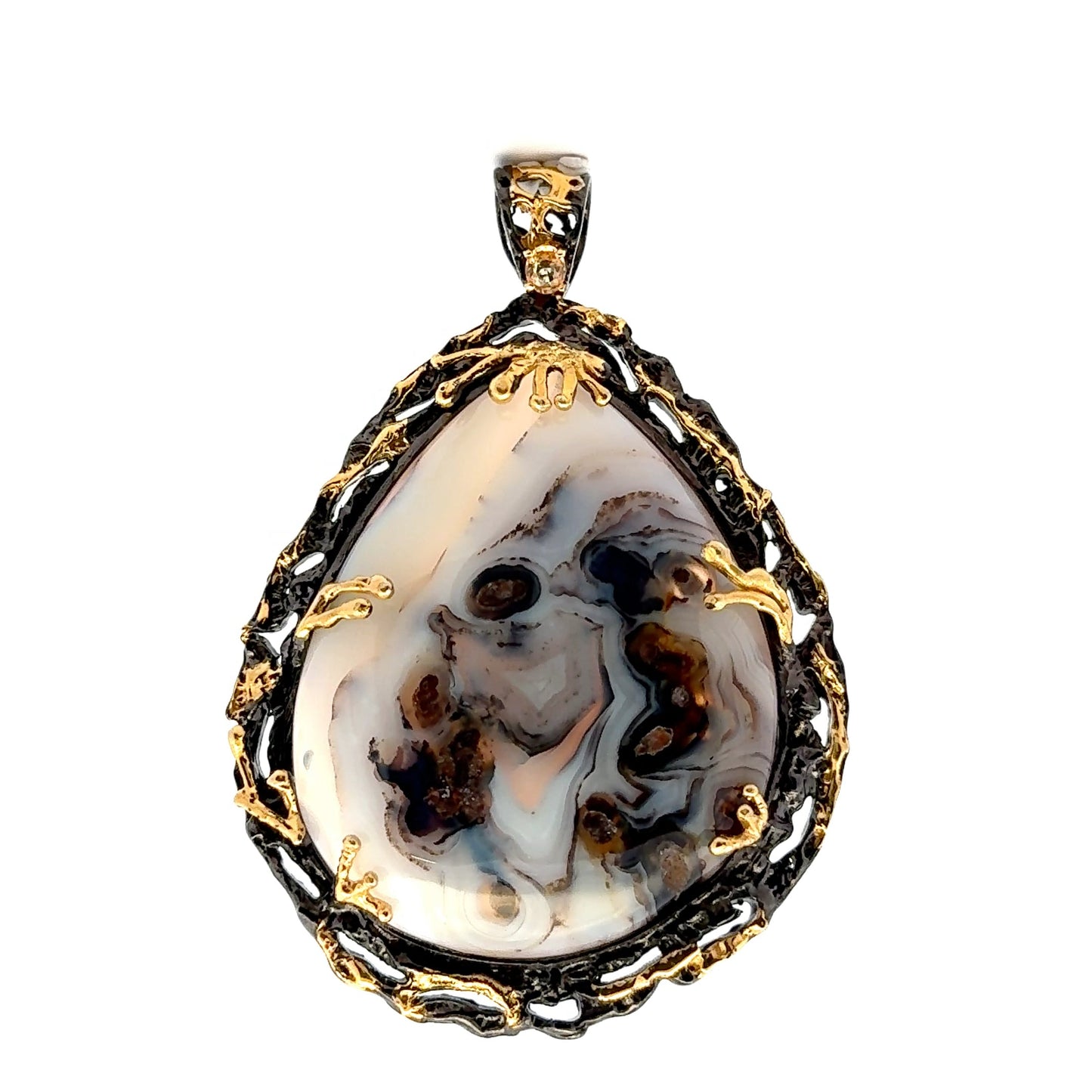 Montana Agate Pendant Sterling with 18K Gold and Black Rhodium Plating