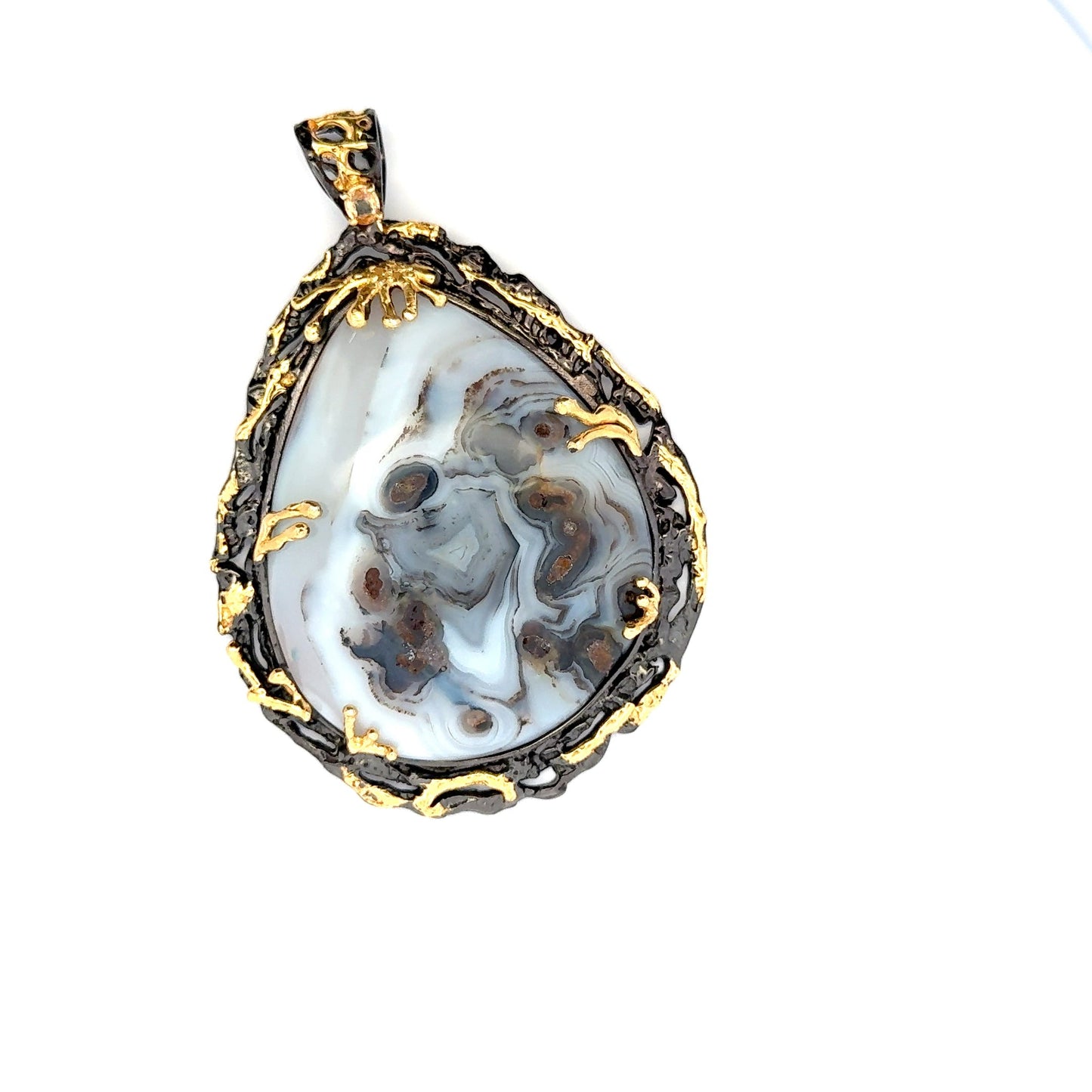 Montana Agate Pendant Sterling with 18K Gold and Black Rhodium Plating