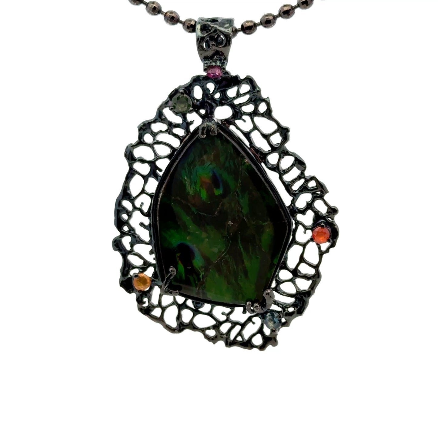 Ammolite Pendant with Multicolor Sapphires