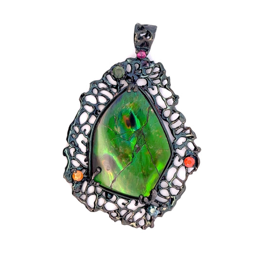Ammolite Pendant with Multicolor Sapphires