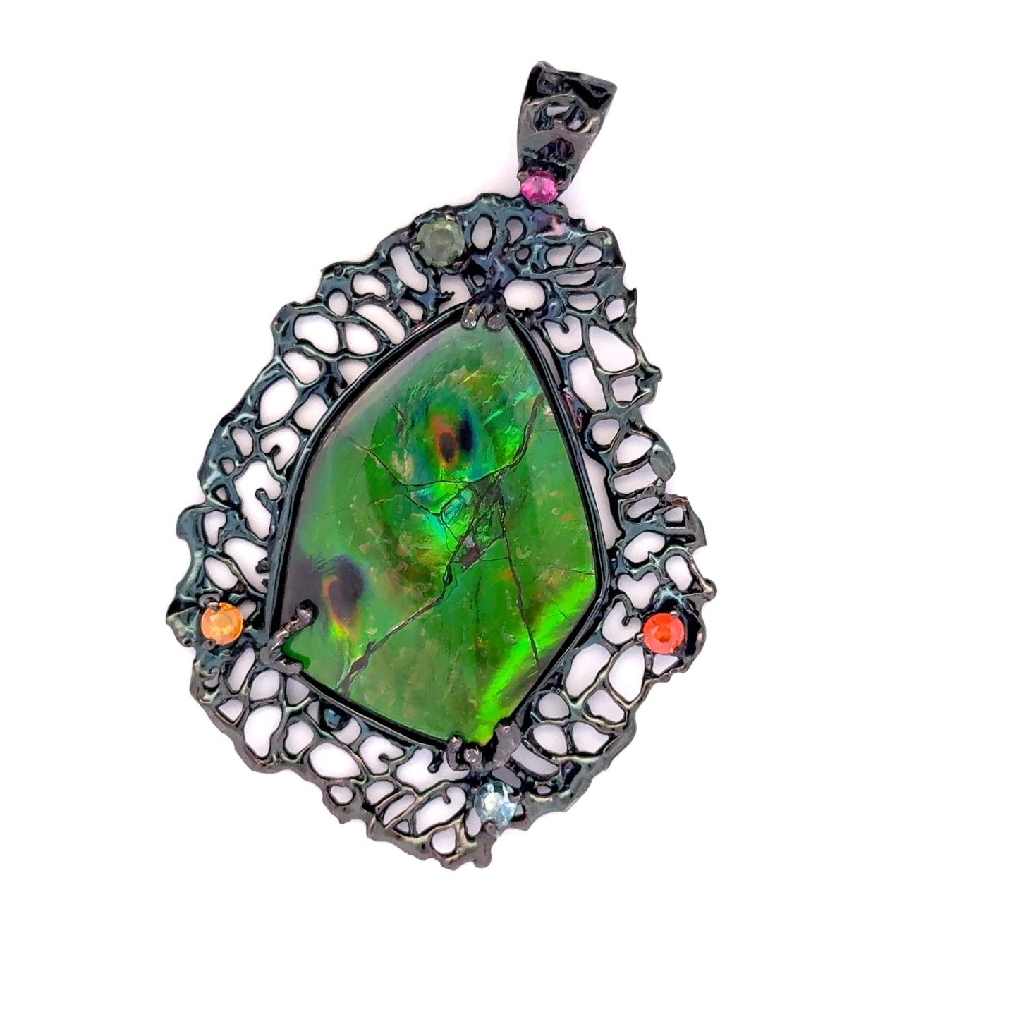 Ammolite Pendant with Multicolor Sapphires