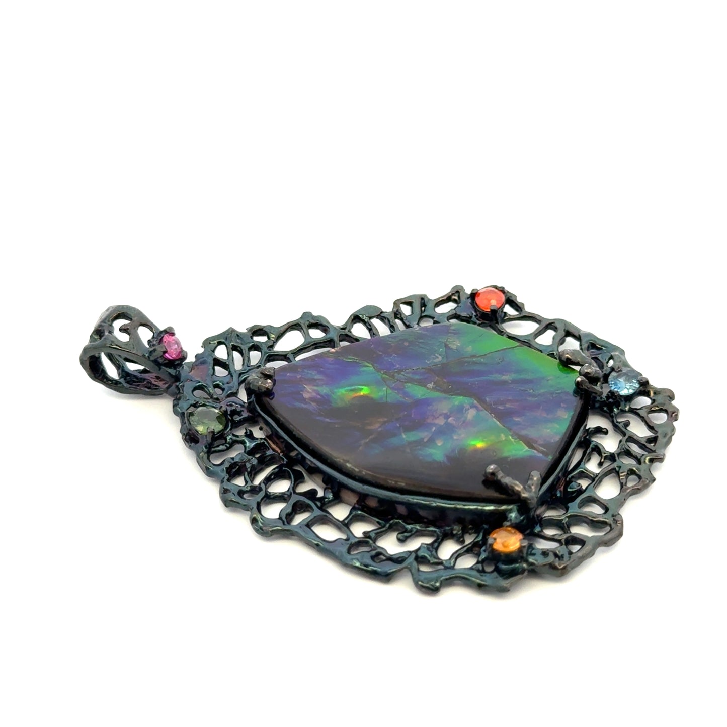 Ammolite Pendant with Multicolor Sapphires