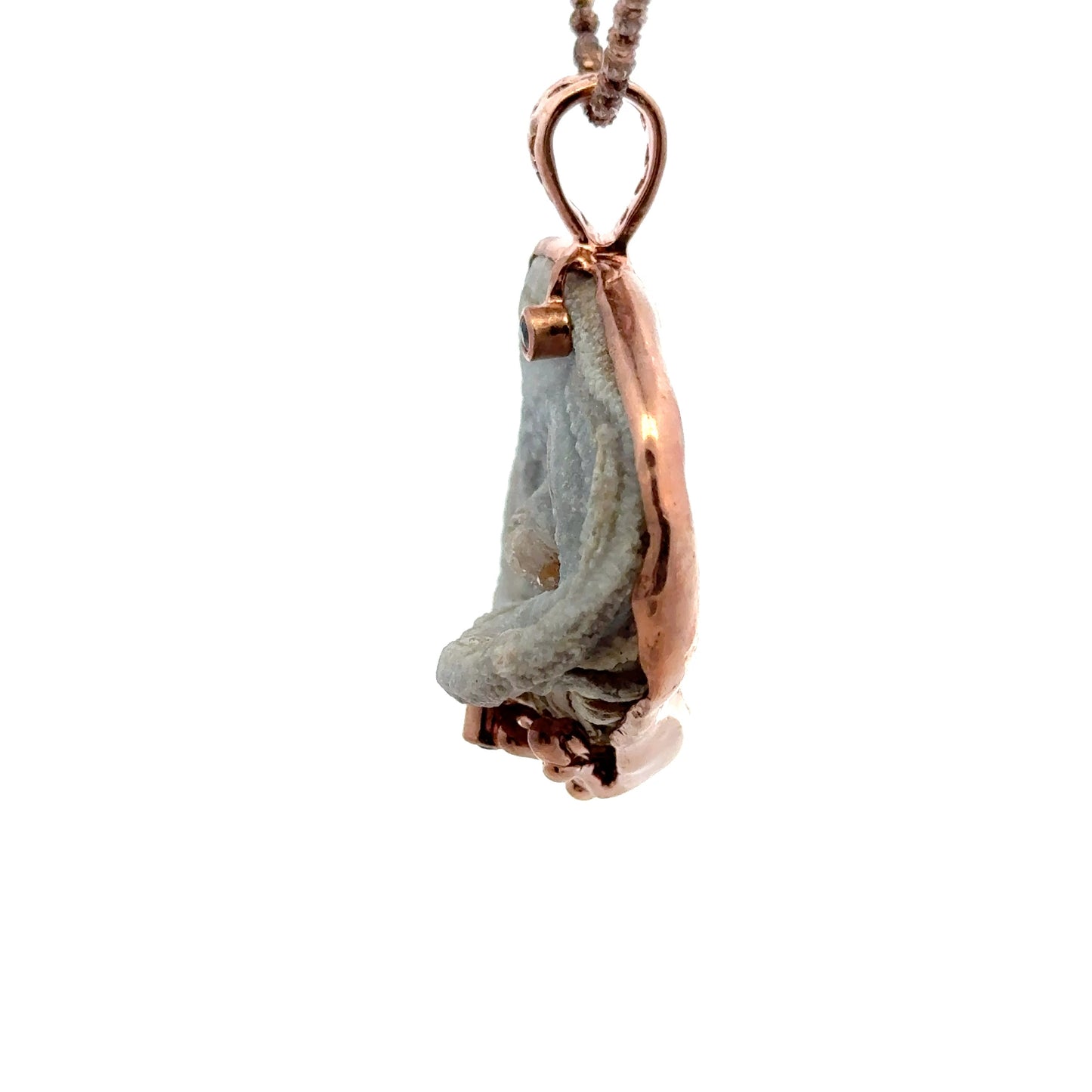 Druzy Chalcedony Quartz Coral Reef Pendant with Blue Sapphire(Rose Gold Plating)