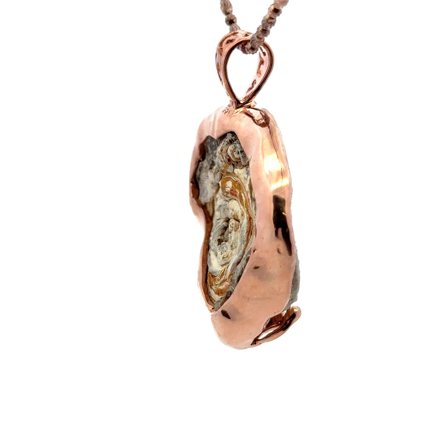 Druzy Chalcedony Quartz Coral Reef Pendant with Blue Sapphire(Rose Gold Plating)