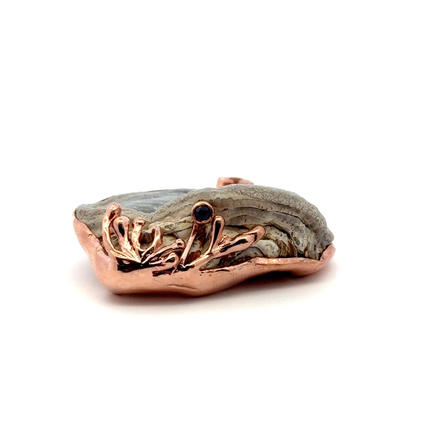 Druzy Chalcedony Quartz Coral Reef Pendant with Blue Sapphire(Rose Gold Plating)