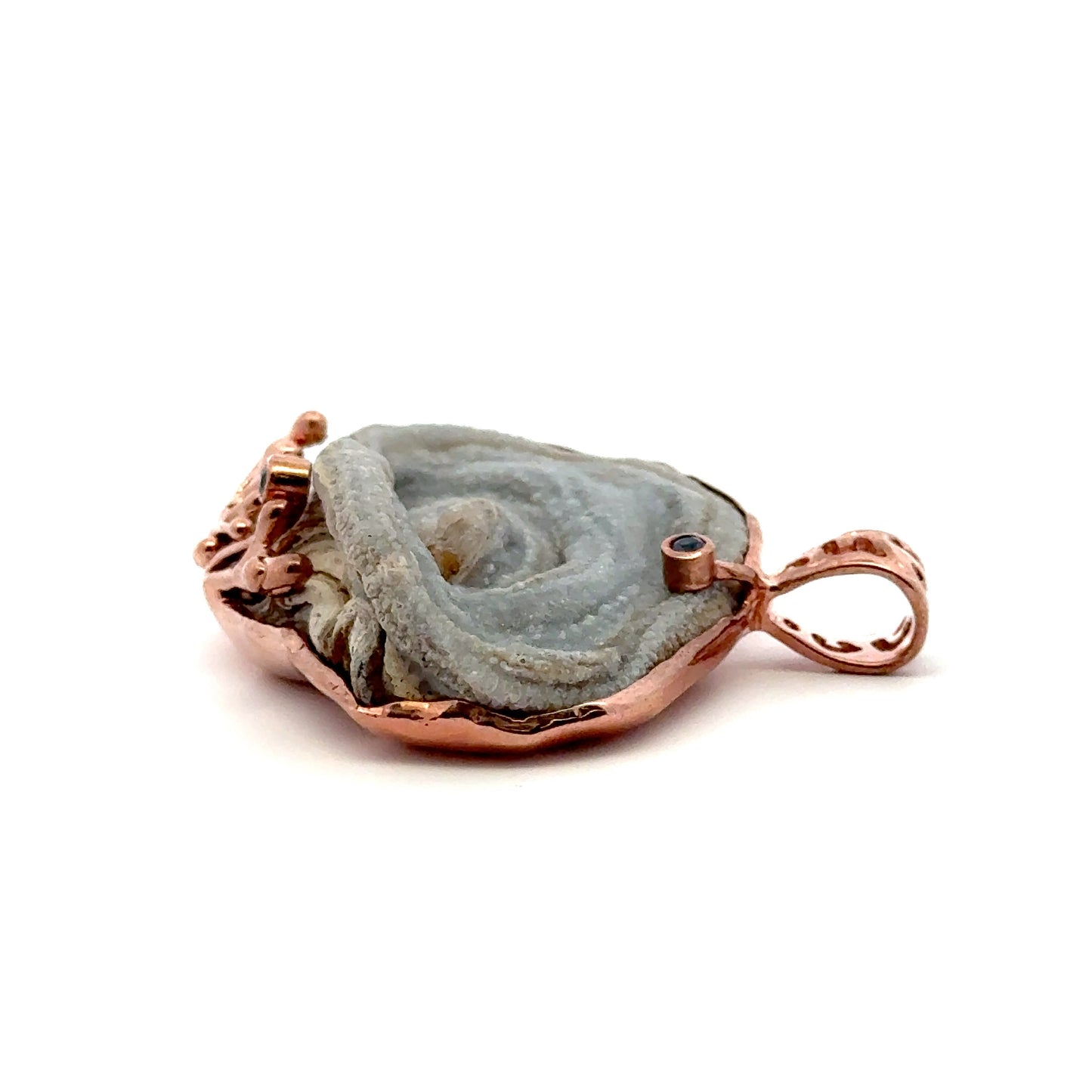 Druzy Chalcedony Quartz Coral Reef Pendant with Blue Sapphire(Rose Gold Plating)