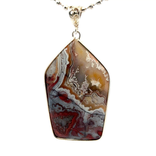 Double-Sided Mexican Crazy Lace Agate 925 Sterling Silver Pendant