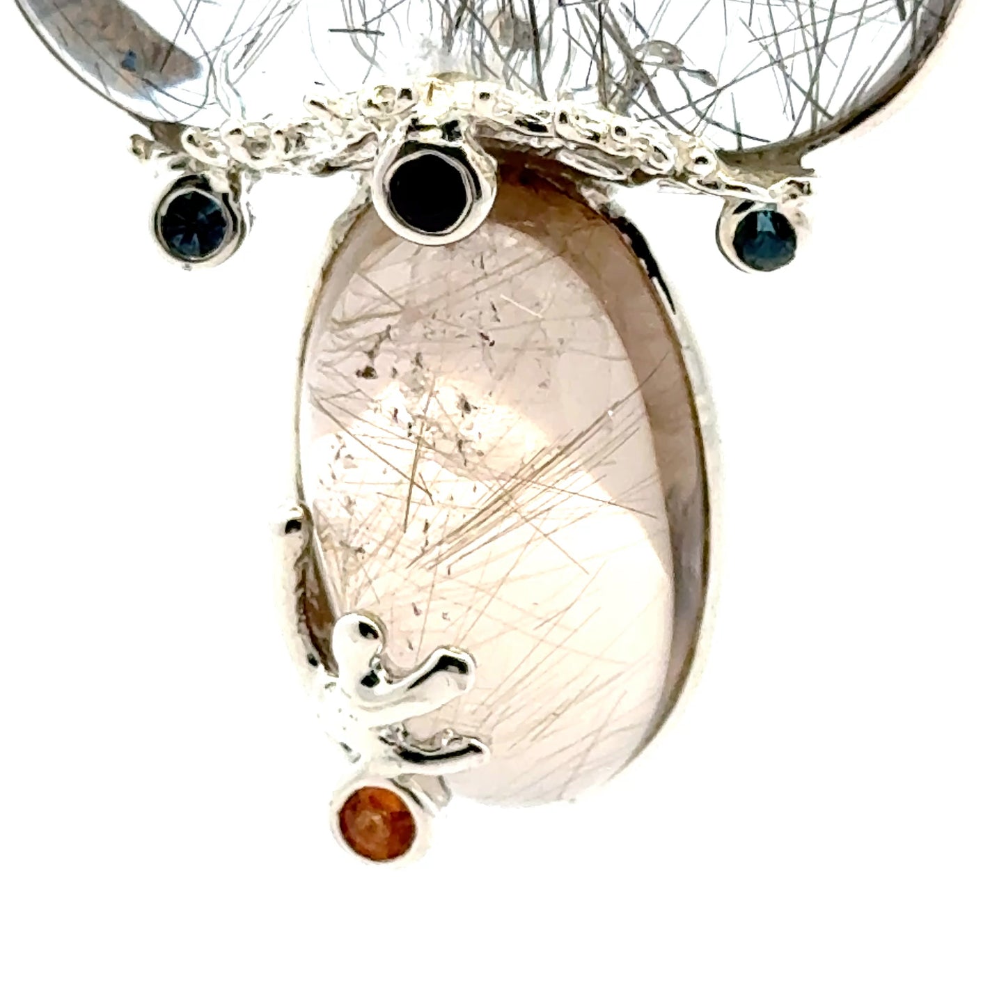 Rutilated Quartz Coral Reef Pendant with Blue & Orange Sapphire,Quartz & Citrine