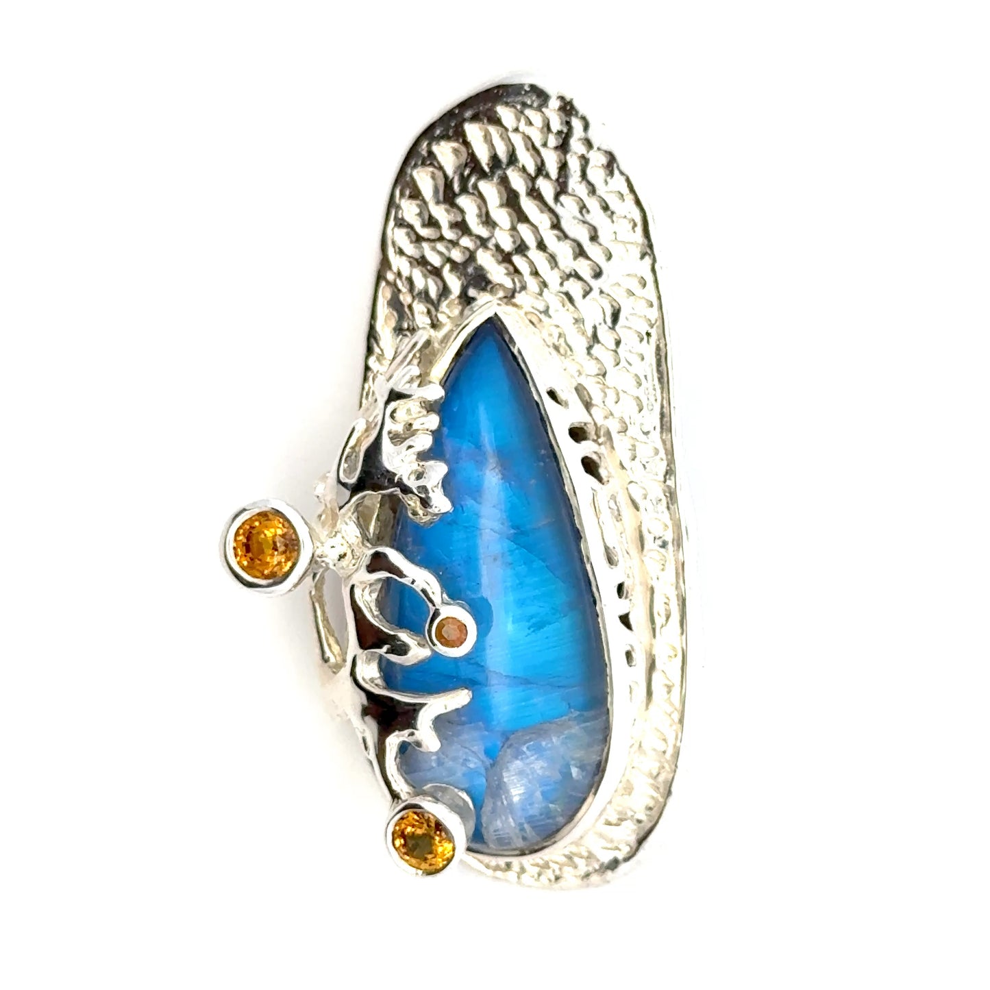 Rainbow Moonstone Coral Reef Pendant with Three Yellow Sapphires