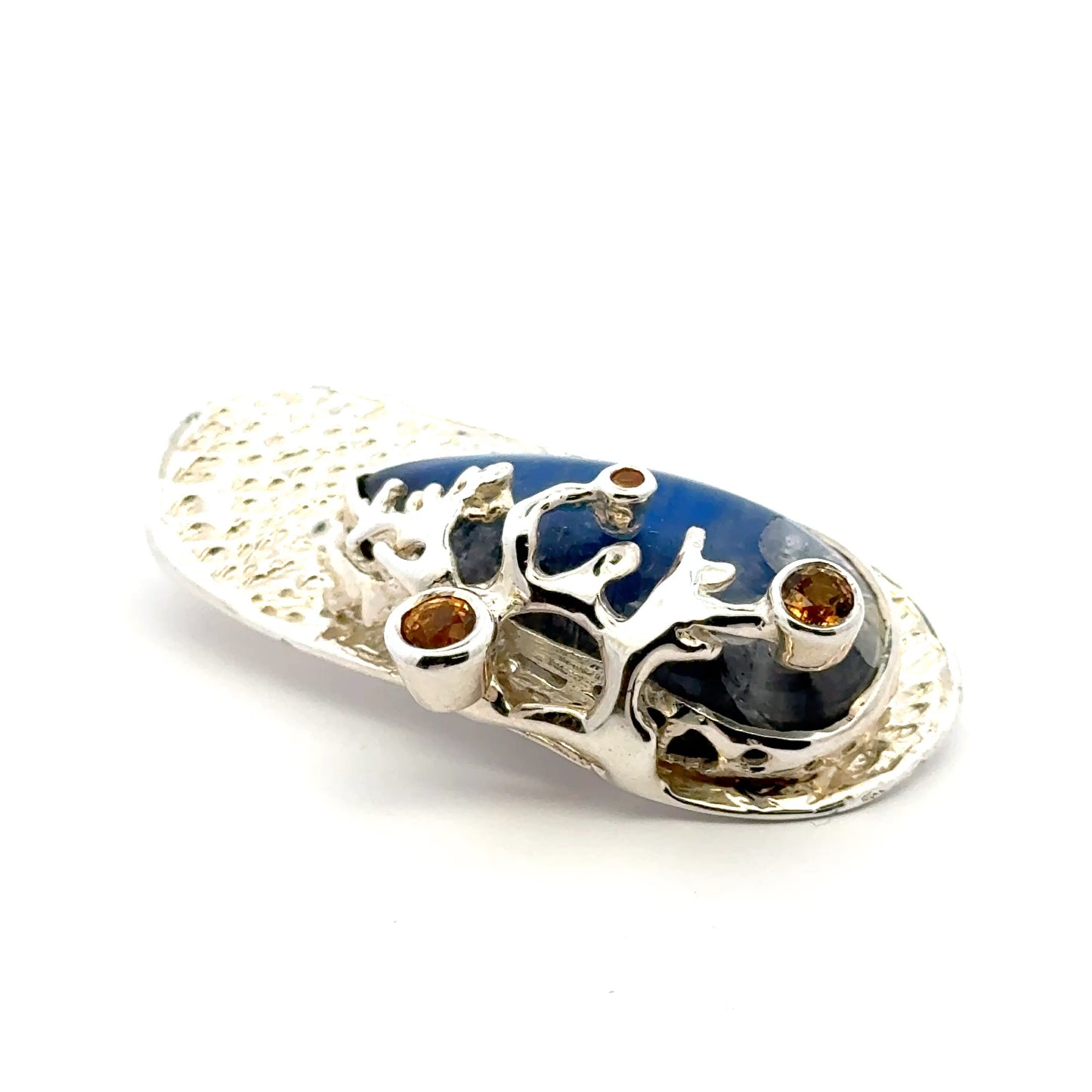 Rainbow Moonstone Coral Reef Pendant with Three Yellow Sapphires